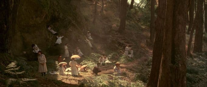 still shot of girls in a wooded setting in Picnic at Hanging Rock